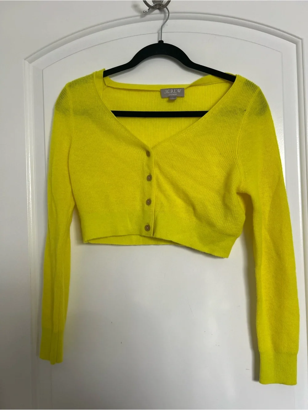 J. Crew Featherweight 100% cashmere cropped cardigan sweater Size S Preppy Chic